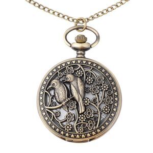 Bird Pattern Pocket Watch with Chain (31) in Goldtone
